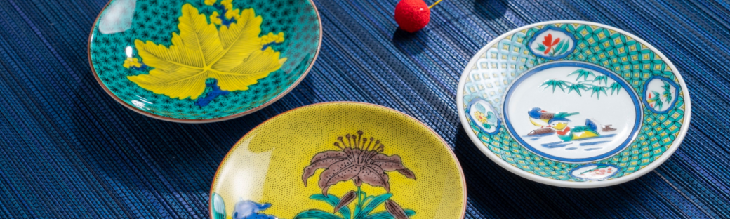three kutani ware dishes from Ishikawa Prefecture